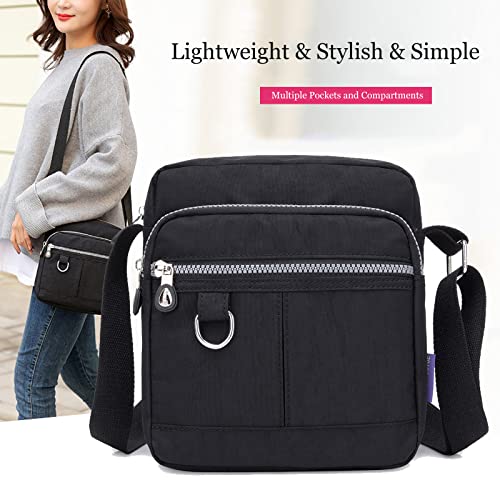 Blostirno Nylon Crossbody Bag Casual Shoulder Handbag Bags Multi Pocket Waterproof Purses for Women Black