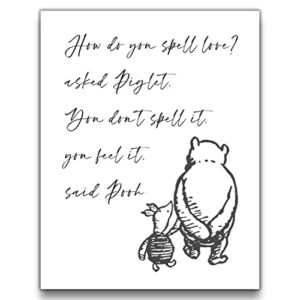 ‘spell love?’ winnie the pooh quotes wall art | 8×10 unframed black and white minimalist nursery print | pooh and piglet modern home decor