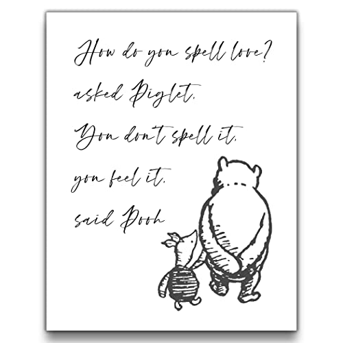 ‘Spell Love?’ Winnie the Pooh Quotes Wall Art | 8x10 UNFRAMED Black and White Minimalist Nursery Print | Pooh and Piglet Modern Home Decor