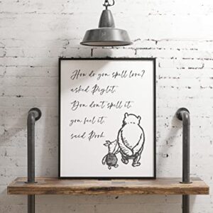 ‘Spell Love?’ Winnie the Pooh Quotes Wall Art | 8x10 UNFRAMED Black and White Minimalist Nursery Print | Pooh and Piglet Modern Home Decor