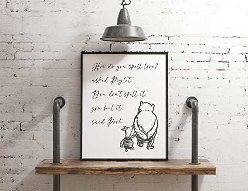 ‘Spell Love?’ Winnie the Pooh Quotes Wall Art | 8x10 UNFRAMED Black and White Minimalist Nursery Print | Pooh and Piglet Modern Home Decor