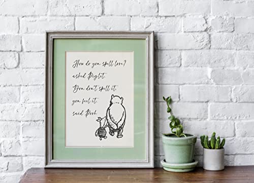 ‘Spell Love?’ Winnie the Pooh Quotes Wall Art | 8x10 UNFRAMED Black and White Minimalist Nursery Print | Pooh and Piglet Modern Home Decor