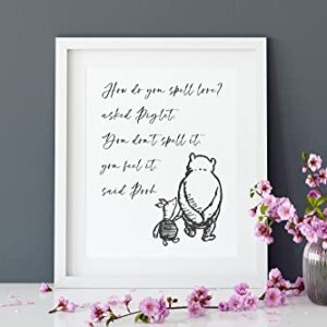 ‘Spell Love?’ Winnie the Pooh Quotes Wall Art | 8x10 UNFRAMED Black and White Minimalist Nursery Print | Pooh and Piglet Modern Home Decor