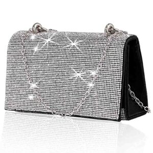 barode clutch purses for women wedding rhinestone shoulder bag black evening wristlet crossbody bags bridal prom handbags (black)