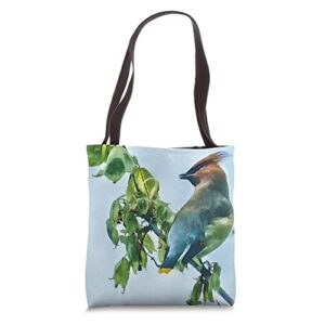 cedar waxwing bird watercolor for wild bird lovers tote bag