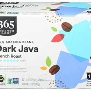 365 by Whole Foods Market, Coffee Dark Java French Roast Pods 12 Count, 4.6 Ounce