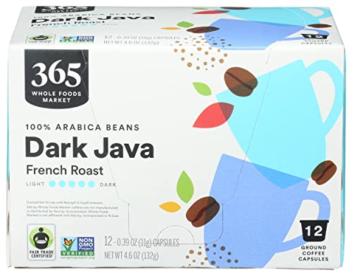 365 by Whole Foods Market, Coffee Dark Java French Roast Pods 12 Count, 4.6 Ounce