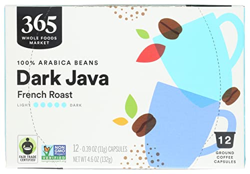 365 by Whole Foods Market, Coffee Dark Java French Roast Pods 12 Count, 4.6 Ounce