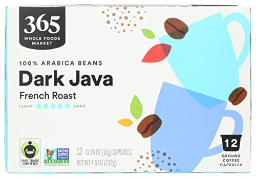 365 by Whole Foods Market, Coffee Dark Java French Roast Pods 12 Count, 4.6 Ounce