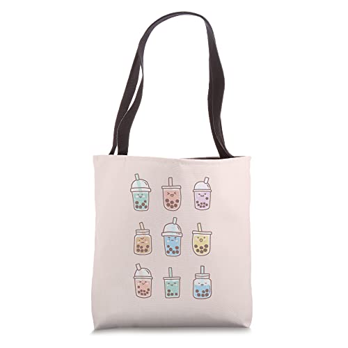 Cute Kawaii Boba Anime Bubble Tea Pastel Tote Bag