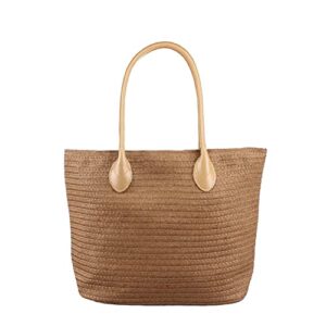 hjyfyl women straw bag summer straw beach bag large handbag straw tote bag woven bags (brown)