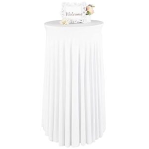round cocktail table skirt, white table cloth for highboy table, round tablecloth, spandex fitted table covers for 24 in tables, small corner table cover for high top party or wedding table