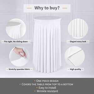 Round cocktail table skirt, white table cloth for highboy table, round tablecloth, spandex fitted table covers for 24 in tables, small corner table cover for high top party or wedding table