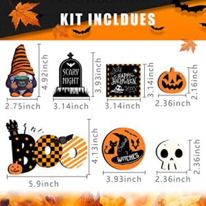 10 Pcs Halloween Tiered Tray Decorations Halloween Wooden Signs Decor with Boo Witch Hat, Cute Gnomes, Smiley Pumpkin, Haunted House Party Wooden Decor for Halloween Farmhouse Home Table Decor