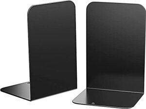 bookend, black metal bookends for shelf book ends for heavy books, 2 pieces book stopper for home office school