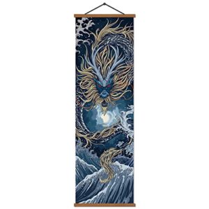 windfirestore dragon vintage poster tradition wall art canvas painting home decor with scroll frame artwork 12×36”
