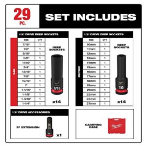 Milwaukee 49-66-7016 29PC SHOCKWAVE Impact Duty 1/2" Drive SAE & Metric Deep 6 Point Socket Set