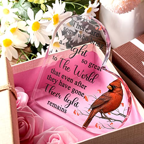 Red Cardinal Gifts Sympathy Gifts Memorial Gift for Loss of Loved One Sympathy Decorations Acrylic Glass Heart Memorial Gift Table Centerpieces Remembrance Decor (Classic Style)