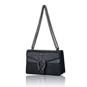 Crossbody Shoulder Square Purse For Women - Fashion Embossed Snake-Print Leather Handbag Metal Chain satchel Tote Bag