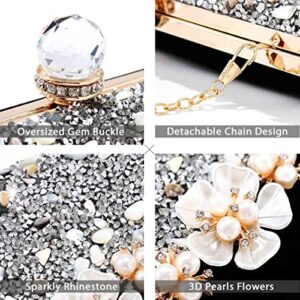 Barode Rhinestone Clutches Flower Black Evening Bag Crystals Crossbody Bags Pearl Bride Wedding Clutch Purses Floral Velvet Prom Handbags for Women