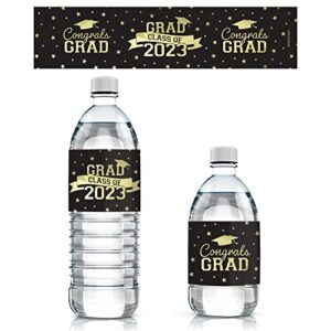 Graduation Water Bottle Labels Class of 2023 - Water Bottle Waterproof Wrappers - School Colors - 24 Stickers (Gold Black)