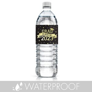 Graduation Water Bottle Labels Class of 2023 - Water Bottle Waterproof Wrappers - School Colors - 24 Stickers (Gold Black)