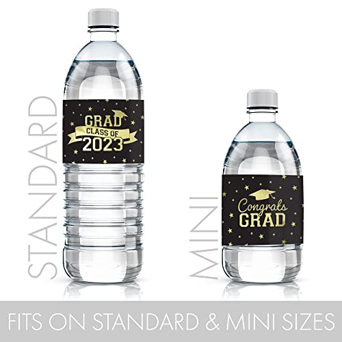 Graduation Water Bottle Labels Class of 2023 - Water Bottle Waterproof Wrappers - School Colors - 24 Stickers (Gold Black)