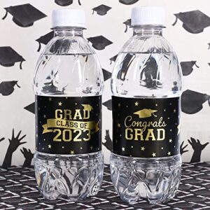 Graduation Water Bottle Labels Class of 2023 - Water Bottle Waterproof Wrappers - School Colors - 24 Stickers (Gold Black)