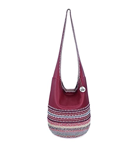 The Sak Back To Bali 120 Hobo Bag in Leather & Hand-Crochet, Large Shoulder Purse, Crimson Seminyak