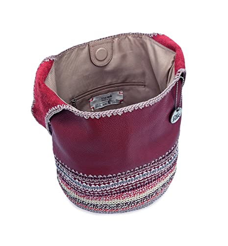 The Sak Back To Bali 120 Hobo Bag in Leather & Hand-Crochet, Large Shoulder Purse, Crimson Seminyak