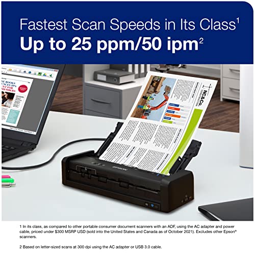Epson WorkForce ES-300W Wireless Color Portable Document Scanner with ADF for PC and Mac, Sheet-fed and Duplex Scanning
