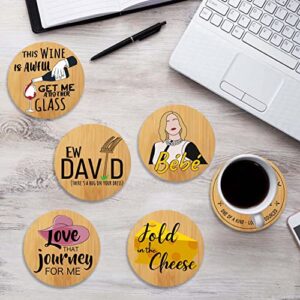 Funny Bamboo Coasters for Drink, TV Show Merchandise Gifts, Set of 6 Cute Coasters with Holder and Keychain for Fans, Friends, Additional Coffee Table Decor, Housewarming Gifts for New Home, Birthday