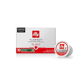 illy coffee, smooth and balanced, classico medium roast coffee k-cups, made with 100% arabica coffee, all-natural, no preservatives, coffee pods for keurig coffee machines,10 k-cup pods (pack of 1)