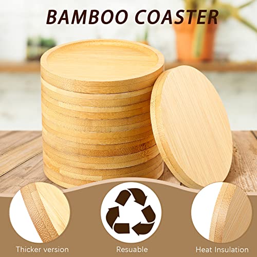 10 Pieces 3.74 Inch Round Bamboo Coaster Drink Small Bamboo Saucers Plant Trays Tabletop Planters Protection Decoration