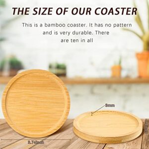 10 Pieces 3.74 Inch Round Bamboo Coaster Drink Small Bamboo Saucers Plant Trays Tabletop Planters Protection Decoration