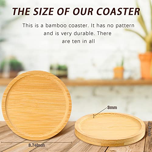 10 Pieces 3.74 Inch Round Bamboo Coaster Drink Small Bamboo Saucers Plant Trays Tabletop Planters Protection Decoration