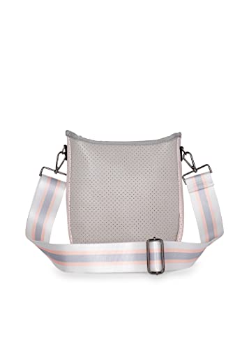 Haute Shore - Jeri Shell Crossbody Tote,Greige Coated W/White,Greige,& Peach Stripe