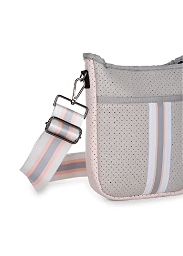 Haute Shore - Jeri Shell Crossbody Tote,Greige Coated W/White,Greige,& Peach Stripe