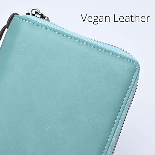 Women's RFID Blocking Leather Zip Around Wallet Large Phone Holder Clutch Travel Purse Wristlet (Purist Blue)