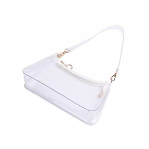 Clear Purses for Women Stadium, Cute Clear Purse Stadium Approved, Clear Shoulder Bag Small Clear Clutch Purse Hobo Bag with Zipper Closure (White)