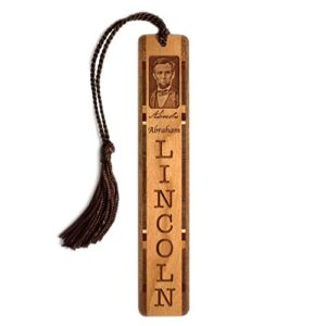 president abraham lincoln photo with signature – engraved wooden bookmark with tassel – made in usa – also available personalized