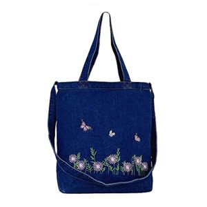 van caro women denim purse blue jean bag fashion tote bag shoulder bag handbag top handle satchel purse,deep blue butterfly