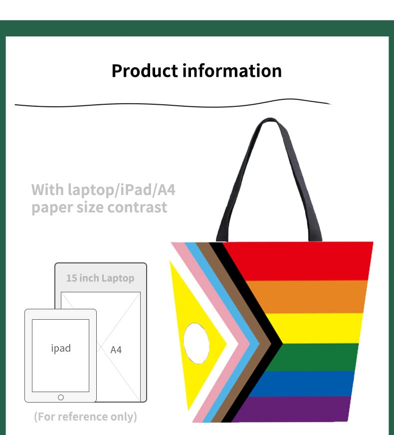 Rainbow Flag Tote Bag，Women Shoulder Bag Handbag， Intersex Inclusive Progress Pride Flag Canvas Tote Bag,Crossbody Handbag