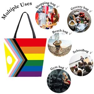 Rainbow Flag Tote Bag，Women Shoulder Bag Handbag， Intersex Inclusive Progress Pride Flag Canvas Tote Bag,Crossbody Handbag
