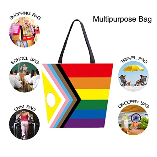 Rainbow Flag Tote Bag，Women Shoulder Bag Handbag， Intersex Inclusive Progress Pride Flag Canvas Tote Bag,Crossbody Handbag