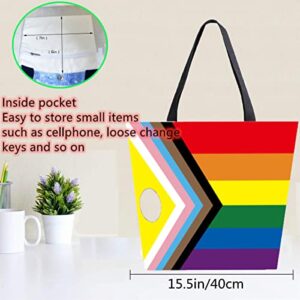 Rainbow Flag Tote Bag，Women Shoulder Bag Handbag， Intersex Inclusive Progress Pride Flag Canvas Tote Bag,Crossbody Handbag