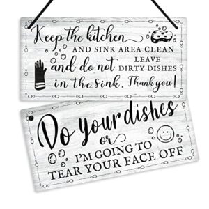 putuo decor kitchen sign, do not leave dirty dishes in the sink, reversible double sided sign for restaurant, dining room, 10×5 inches pvc hanging plaque