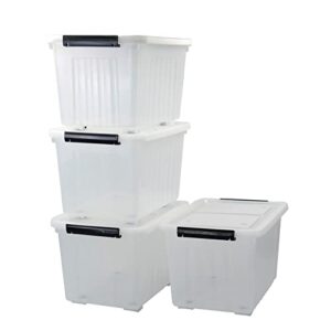 wekioger large plastic storage box with wheels, set of 4, 32 quart latch storage bin