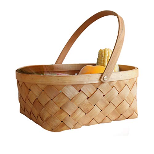 ULTNICE Rattan Storage Container, Handmade Seagrass Basket Wooden Woven Storage Basket Houseware Storage Basket with Handle 1pcs ( Large )