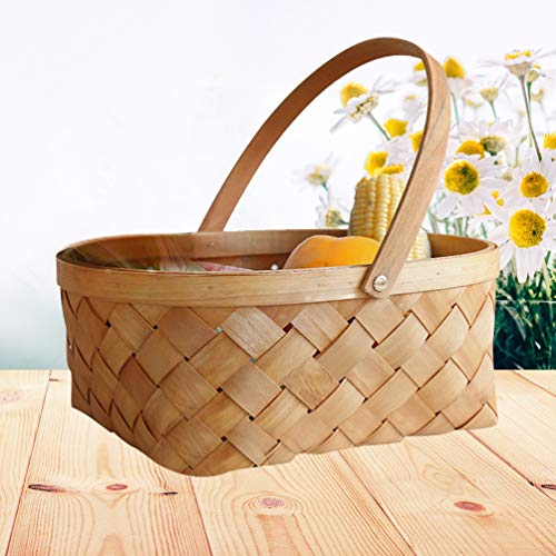 ULTNICE Rattan Storage Container, Handmade Seagrass Basket Wooden Woven Storage Basket Houseware Storage Basket with Handle 1pcs ( Large )